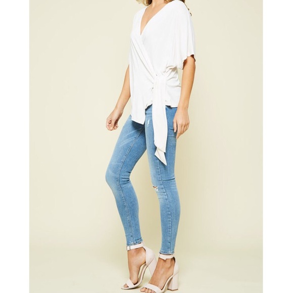 🆕Modal Cupro Knit Pink Raspberry Sorbet Short Flutter Sleeve Genuine Wrap Top - Picture 6 of 6